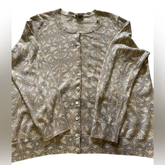 Talbots Women’s Button Down Cardigan 
Metallic Beige Floral Print Size 2X - Picture 6 of 15